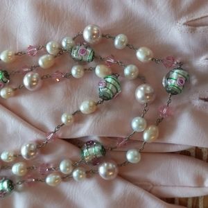 Vintage 925 Sterling Silver Pearl/Crystal Necklace Set